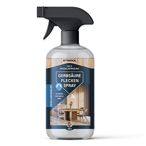 Atripol® Gerbsäureflecken Spray 500ml für unbehandelte, geölte & gewachste Holzoberflächen I Gerbsäurefleckenspray für Parkett oder Eiche I Holz Fleckenentferner von Atripol