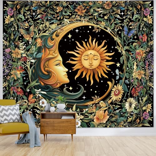 Atrippy Wandteppich, Sonne, Mond, Sterne, Wildblumen, 130 x 150 cm Atrippy Wandteppich, Sonne, Mond, Sterne, Wildblumen, 130 x 150 cm von Atrippy