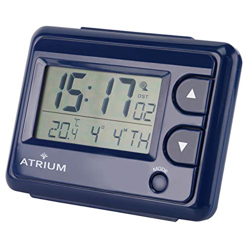 ATRIUM Funkwecker digital Quarz Licht Weltzeit Wochentag Innentemperatur blau A720-5 von Atrium