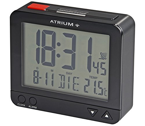 Atrium Funkwecker Digital Quarz sensorgesteuertes Nachtlicht Beleuchtung mit Obenabsteller Datum und Temperatur Anzeige Schwarz A760-7 von Atrium