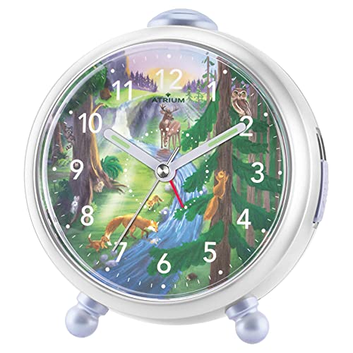 Atrium Kinderwecker Mädchen Jungen Fox & Friends Waldtiere Grün Blau Weiß Analog Quarz ohne Ticken mit Licht und Snooze A932-3 von Atrium