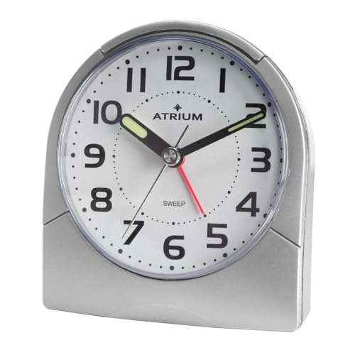 Atrium Klassischer Wecker Analog Quarz ohne Ticken mit Licht und Snooze Leuchtzeiger Silber grau A218-19 von Atrium