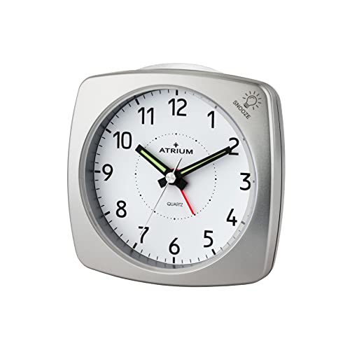 Atrium Wecker Analog Quarz ohne Ticken, mit Licht und Snooze Silber A251-19 von Atrium