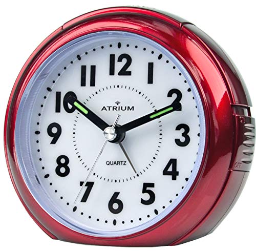 Atrium Wecker Analog Quarz ohne Ticken mit Licht und Snooze Rot Metallic A240-1 von Atrium
