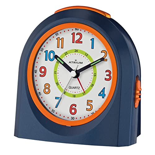 Atrium Kinder Wecker Analog Quarz mit Licht und Snooze Dunkelblau Orange A921-5 von Atrium