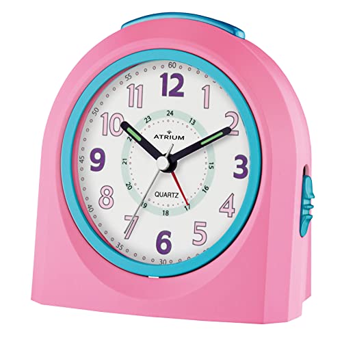 Atrium Kinder Wecker Analog Quarz mit Licht und Snooze Rosa Türkis A921-17 von Atrium