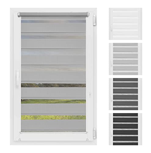 Atrium - Doppelrollo I Ohne Bohren I Duo Rollo für Fenster I Fensterrollo Tag und Nacht I Einfache Montage Easy-Click I Sonnenschutz I Universalgriffe I Multi-Stop Funktion I 105 x 150 cm - Hellgrau von Atrium