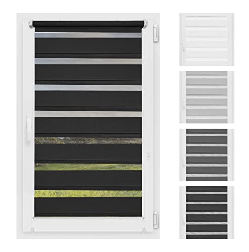 Atrium - Doppelrollo I Ohne Bohren I Duo Rollo für Fenster I Fensterrollo Tag und Nacht I Einfache Montage Easy-Click I Sonnenschutz I Universalgriffe I Multi-Stop Funktion I 55 x 150 cm - Schwarz von Atrium