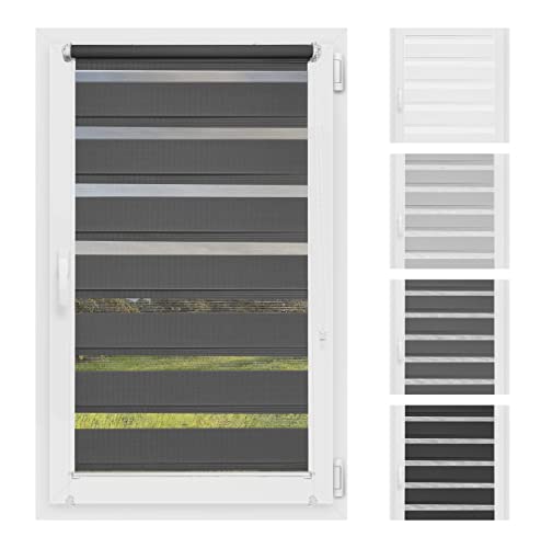 Atrium - Doppelrollo I Ohne Bohren I Duo Rollo für Fenster I Fensterrollo Tag und Nacht I Einfache Montage Easy-Click I Sonnenschutz I Universalgriffe I Multi-Stop Funktion I 105 x 150 cm - Graphit von Atrium