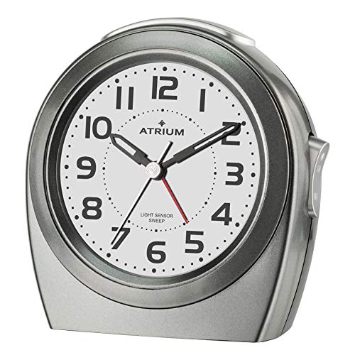 ATRIUM Wecker Analog Quarz ohne Ticken mit automatischem Nachtlicht und Snooze Anthrazit Silber Grau A451-4 von Atrium