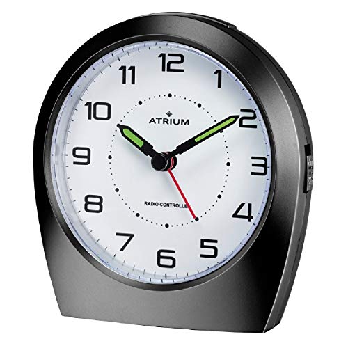 Atrium Funkwecker Analog Quarz ohne Ticken klassisches Design matt schwarz A620-7 von Atrium