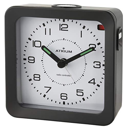Atrium Funkwecker Analog Quarz ohne Ticken mit Licht und Snooze Leuchtzeiger schwarz A660-7 von Atrium