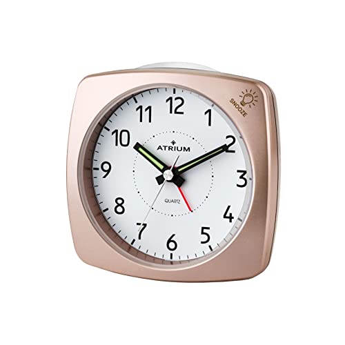 Atrium Wecker Analog Quarz ohne Ticken, mit Licht und Snooze Rosegold Metallic A251-17 von Atrium