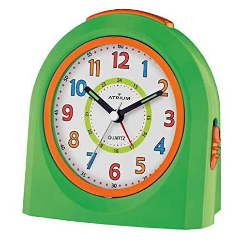 Atrium Wecker analog grün/orange ohne Ticken mit Licht und Snooze, Schlummerfunktion Quarz-Wecker A921-3 von Atrium