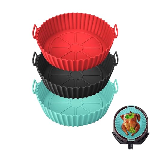 Atsmoce® 3 Stück Silikonform für Heißluftfritteuse(20cm), Airfryer Silikonbackformen, Wiederverwendbar Air Fryer Silikon Pot Liners für Heißluftfritteuse, Backofen, Mikrowelle (B) von Atsmoce