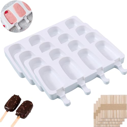 Atsmoce® Eisformen Silikon, 4 Stück Große Eis Am Stiel Formen, Antihaftend DIY Popsicle Molds Set, Mit 200 Holzstielen，BPA-Freie (4 stuck big size), xuegaomuju-1 von Atsmoce