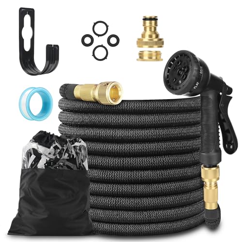Atsmoce® Flexibler Gartenschlauch 50FT/15m Erweiterbare Flexible Wasserschlauch, ¾ Zoll ＆ ½ Zoll Soliden Messinganschlüssen 3-Fach Latexkern Gewebe 3750D, mit 8 Modi Wassersprühpistole (50FT) von Atsmoce