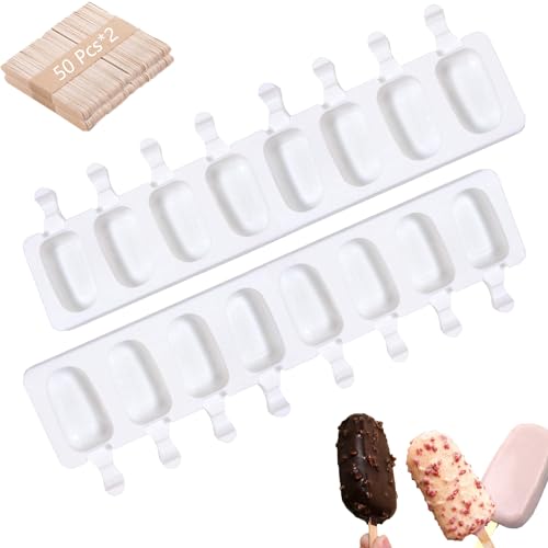 2 Packed Eisformen Silikon, Stieleisformen, Eis am Stiel Formen BPA Free, Popsicle Molds Set, Cake Pop Ice Lolly Mould Eisform, mit 100 Eisstiele von Atsmoce