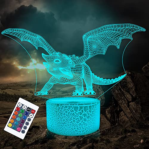 Attivolife Dragon 3D Tischlampe, Nachtlicht mit 16 farbwechselnder Fernbedienung Schlafzimmerdekoration Geschenke zum Vatertag Geburtstag Mutter Mädchen Männer Frauen Kinder Jungen Teenager von Attivolife