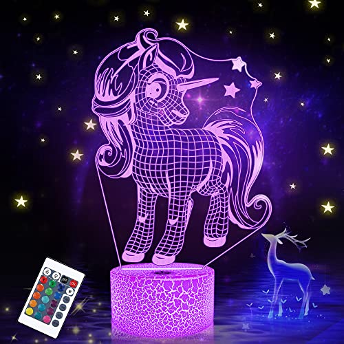 Attivolife Einhorn 3D Lampe für Mädchen, Optisches Nachtlicht mit Fernbedienung + Timer 16 Farbwechsel Schreibtisch Fee Schlafzimmer Dekor Beste Festival Geburtstagsgeschenke für Kind Kleinkind von Attivolife