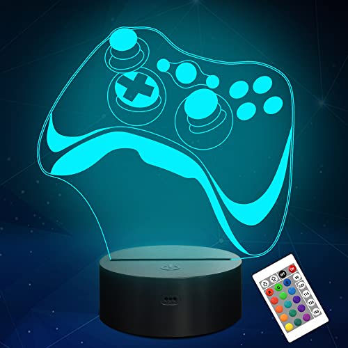 Attivolife Game 3D Lampe, Hologramm Illusion Controller Nachtlicht für Kinder, 16 Farben ändern mit Fernbedienung + Timing + Dimmer-Funktion, Jungen Video Gamer Zimmer Geschenke für Teenager Männer von Attivolife