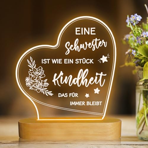 Attivolife Geschenk für meine Schwester Beste Nachtlicht Holzsockel Tischlampe Mädchenzimmer Dekoration Freundschaft Souvenir von Schwester Partner Bruder Geburtstag Mädchentag Geschenke von Attivolife