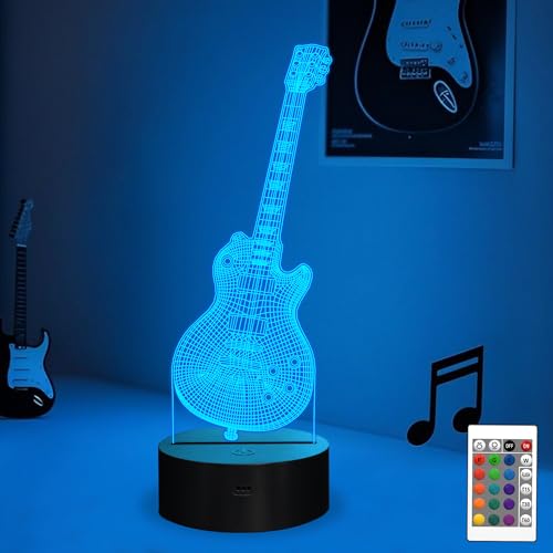 Attivolife Gitarre Lampe Geschenk, E-Gitarre 3D Nachtlicht mit Fernbedienung + Timer 16 Farbwechsel Schreibtischlampe Kinderzimmer Dekor Plug in Best Cool Xmas Birthday for Musical Lover Boy Girl Men von Attivolife