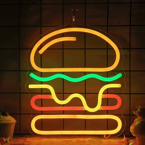 Attivolife Hamburger Neonschild als Wanddekoration, LED Lampe mit leckerem Hamburger Essen zum Leuchten Stromversorgung über USB, Einzigartige Dekor für Fast Food Geschäfte Restaurant Geburtstagsparty Attivolife Hamburger Neonschild als Wanddekoration, LED Lampe mit leckerem Hamburger Essen zum Leuchten Stromversorgung über USB, Einzigartige Dekor für Fast Food Geschäfte Restaurant Geburtstagsparty von Attivolife