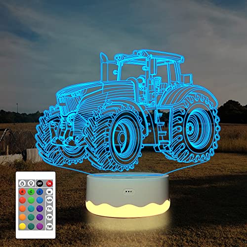 Attivolife LKW 3D Illusions Nachtlampe Traktor 16 Farbwechsel dimmbare Hologramm Beleuchtung USB-Ladetisch Schreibtisch Schlafzimmer Dekoration kreatives Geschenk für Kinder und Jungen Licht von Attivolife