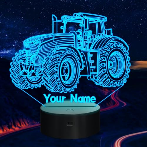 Attivolife Personalisierte 3D Traktor lampe, 16 Farbwechsel dimmbare Hologramm beleuchtung, USB Ladetisch Schreibtisch Schlafzimmer Dekoration Kreatives Geschenk für Kinderjungen mit Fernbedienung von Attivolife