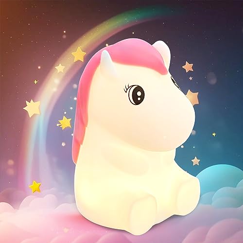 Attivolife Pferde Nachtlicht, Kawaii Nachtlampe Mädchen Geschenk Babyzimmer Pferd Silikon Stilllicht für Kinder Dimmbar Touch LED Einhorn Deko Zimmer als Geburtstags Geschenke für Baby Jungen von Attivolife