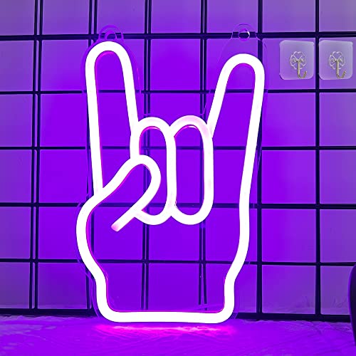 Attivolife Rock Handförmiges Neonlicht, LED Kunst Wanddekoration violette Neonschilder USB-betrieben für Schlafzimmer Bar Weihnachten Geburtstag Zuhause Party Geschenke von Attivolife