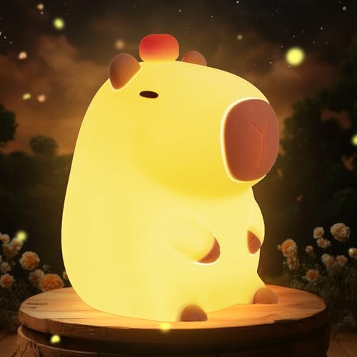 Capybara Nachtlicht für Kinder, Niedliches Tier Lampe aus Silikon für Kinderzimmer mit Dimmbarkeit Timer, tragbare wiederaufladbare USB LED Lampe, Geburtstags Weihnachtsgeschenke für Jungen Mädchen von Attivolife