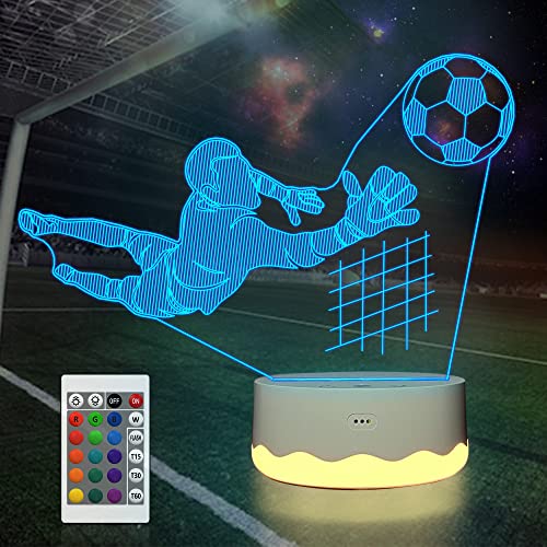 Attivolife Fußball 3D Lampe, Torwart Illusion LED Nachtlicht mit 16 Farben wechselnder Fernbedienung, beste Sportthemen Raumdekoration Geburtstags Weihnachtsgeschenke für Kinder Jungen Männer von Attivolife