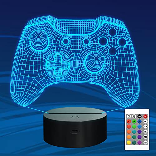 Gamepad 3D Illusion Lampe, Attivolife Controller Nachtlicht mit Fernbedienung + Timer 16 Farbwechsel Schreibtischlampen Gamer Room Decor Plug in Cool Festival Birthday Geschenke für Jungen Männer Kind von Attivolife