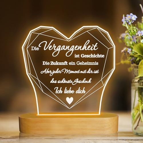 Geschenk für meinen Mann, Attivolife Valentinstag Nachtlicht Romantisches Schlafzimmer Dekor LED Holz Tischlampe von Frau Freundin Liebhaber Geburtstage Jahrestage Weihnachten Geschenk für Paar Freund von Attivolife