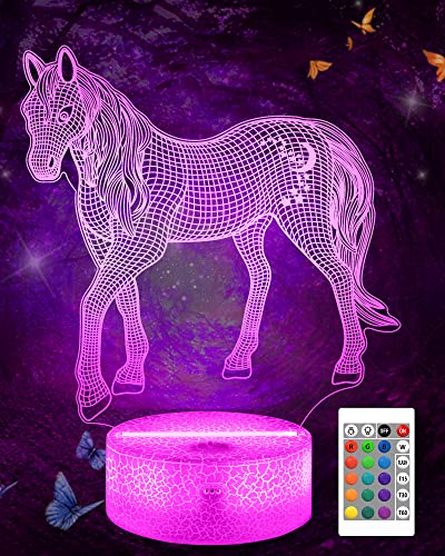 Attivolife Pferd 3D Illusion Lampe, Pferd Nachtlicht mit Fernbedienung + Timer 16 Farbwechsel Schreibtischlampen Kinder Tierzimmer Dekor Einstecken Beste Coole Geburtstags geschenke für Jungen Männer von Attivolife