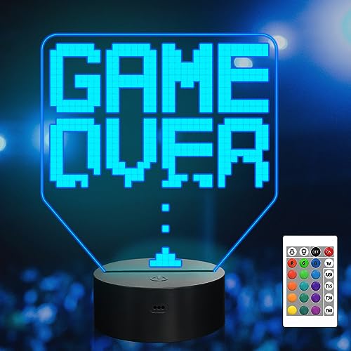 Attivolife Spiel 3D Illusion Lampe, Game Over Night Light mit Fernbedienung + Timer 16 Farbwechsel Schreibtischlampen Kinder Gamer Room Decor Plug in Beste Coole Festival Geschenke für Jungen Männer von Attivolife