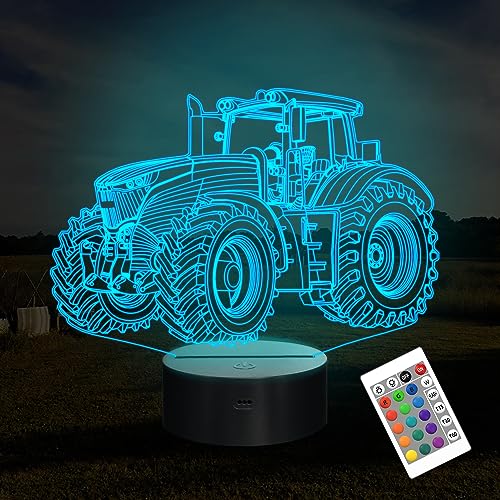 Truck 3D Illusion Nachtlampe, Attivolife Traktor 16 Farbwechsel dimmbare Hologramm beleuchtung, USB Ladetisch Schreibtisch Schlafzimmer Dekoration Kreatives Geschenk für Kinderjungen mit Fernbedienung von Attivolife