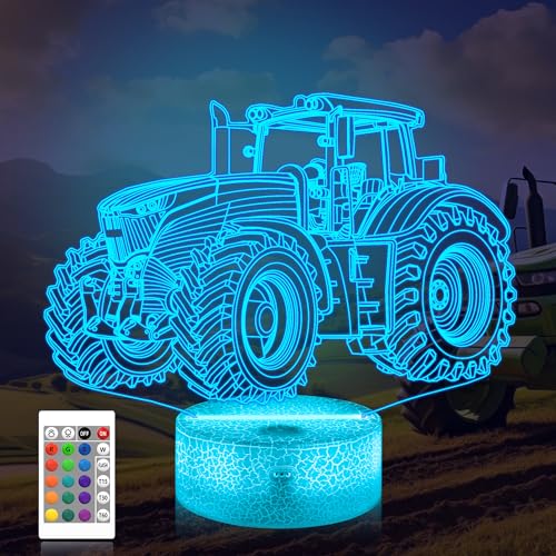 Truck 3D Illusion Nachtlampe, Attivolife Traktor 16 Farbwechsel dimmbare Hologramm beleuchtung, USB Ladetisch Schreibtisch Schlafzimmer Dekoration Kreatives Geschenk für Kinderjungen mit Fernbedienung von Attivolife