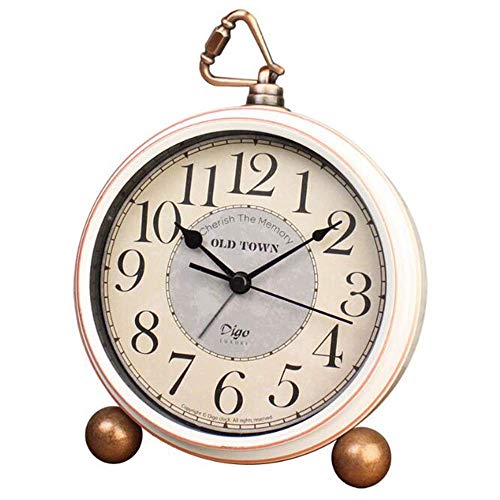 Attoe Weiß Tisch Uhr, Vintage Nicht Tisch Schreibtisch Wecker mit Lautem Alarm,Kein Ticken,Geräuschlos,Batteriebetrieben Quarzwerk, HD Glas für Schlafzimmer/Wohnzimmer/Kinder (Araber) von Justup