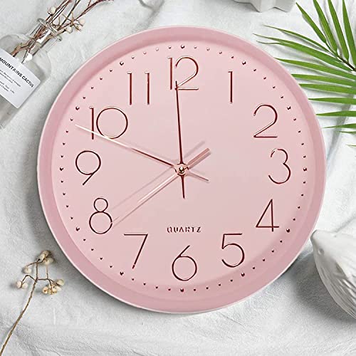 Attoe Rosa Wanduhr, 30 cm Silent Geräuschlos Wanduhr Quarz Batteriebetrieben mit ABS-Rahmen HD-Glasabdeckung, für Kinder/Wohnzimmer/Schlafzimmer/Küche/Büro/Dekoration (Rosa) von Justup