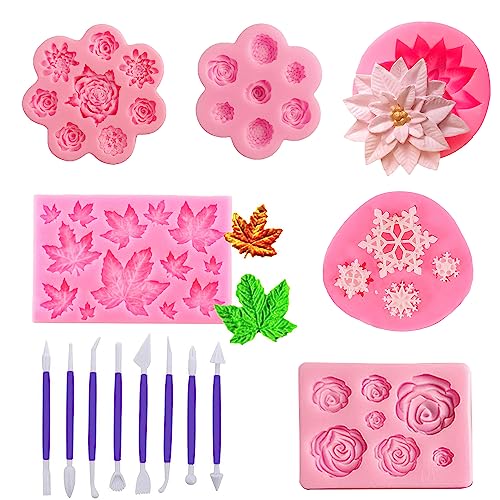 Attuslla Silikon Fondant Kuchen Formen, 3D Rosen Silikonform für Fondant Blätter Fondant Silikonform für Kuchen Dekoration, Cupcake Topper von Attuslla