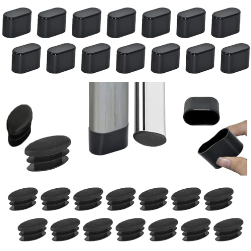48 Stück Lamellenstopfen Stuhlbeinkappen Stuhl Abdeckkappen Fußkappen Für Gartenstühle Oval Stuhlbeinkappen Möbel Schutzkappen Ovalrohre Rohrkappen Stopfen Endkappen Kunststoff (20x40mm,Schwarz) von AtuakB