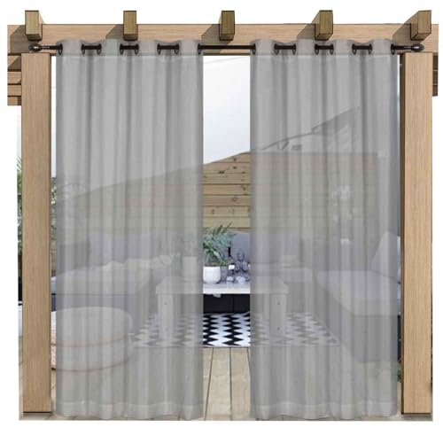Outdoor Vorhang Wetterfest Transparent mit Obere Ösen, Wasserdicht Outdoorvorhänge Außenvorhang für Balkon Terrasse Garten Pergola Pavillon Sichtschutz,2 Stück (W52" x L108"(132*274cm),Hellgrau) von AtuakB