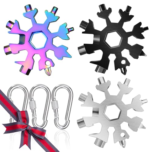 Atuoxing 3 Stück Snowflake Multitool, Adventskalender Füllung Kleine Geschenke für Männer, 18-in-1 Schneeflocken Multitool Werkzeug Weihnachtsgeschenke für Männer von Atuoxing
