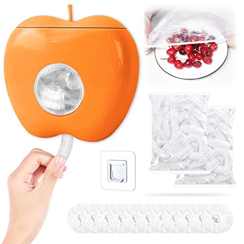 Atuoxing Aufbewahrungsbox für Frischhaltefolie, 200 Stück Frischhaltebeutel Elastische, Transparente Frischhaltefolie mit Gummizug, Aufbewahrungsbox aus Plastikfolie von Lebensmitteln (Orange) von Atuoxing