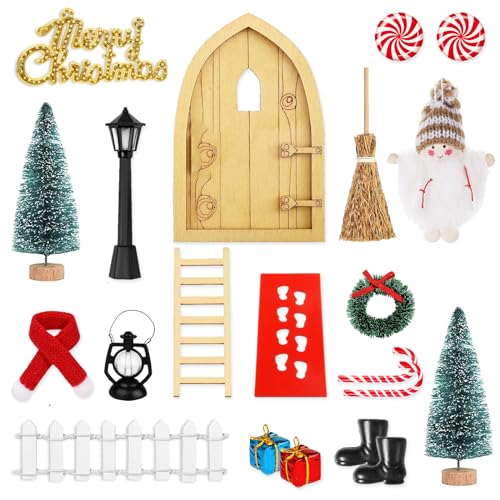 Atuoxing Wichteltür Zubehör Weihnachten Set, Miniatur Wichtel Zubehör Weihnachten Komplett, Wichteltür Komplettset für Kinder Weihnachtswichtel Tür Deko (B) von Atuoxing