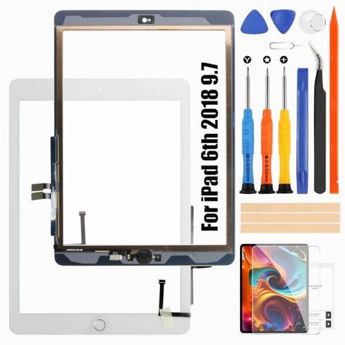 Atwist für iPad 2018 6th Generation Touch Screen - für iPad 2018 Touchscreen Digitalisierer für iPad6 A1893 A1954 Bildschirm Glas mit Home Button (9.7", Weiß) von Atwist