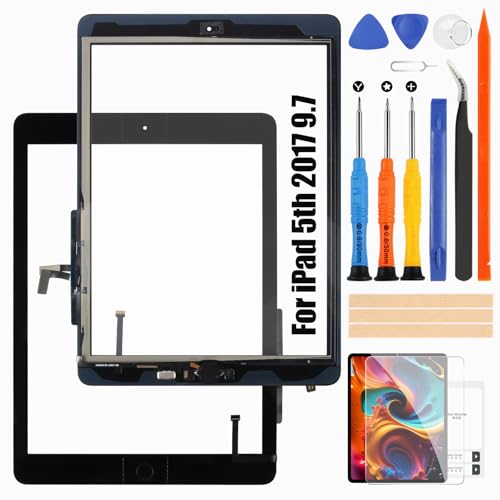 Touch Screen für iPad 5th Generation 2017 9.7” - für iPad 5 Bildschirm Touchscreen Digitalisierer Schwarz mit Home Button A1822 A1823, Kein LCD von Atwist